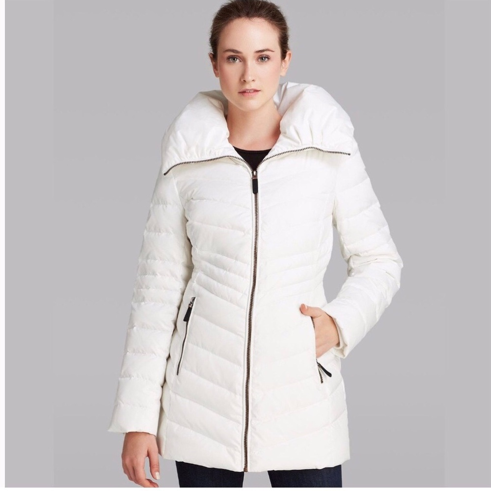 White Down Chevron Stroller Length Coat